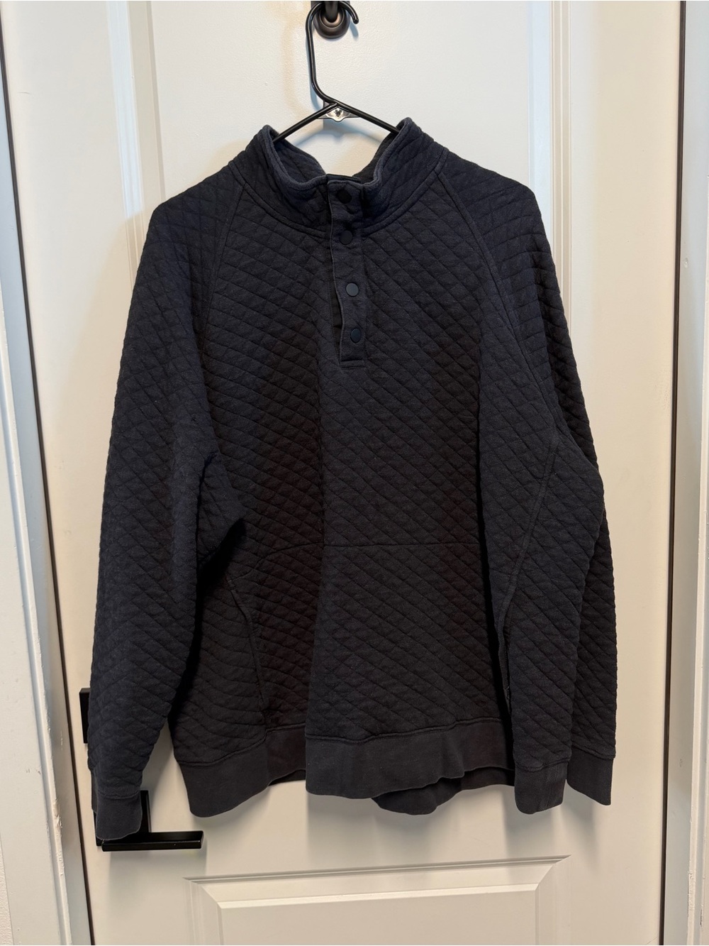 Eddie Bauer Men’s XXL Quilted Pullover Sweatshirt Dark Gray Snap Neck